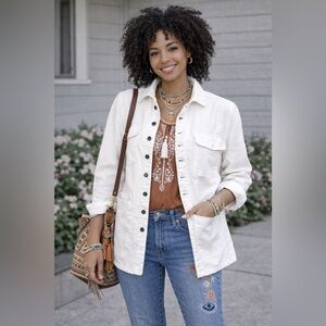 Free People- Sandrine Rose Button Down White Empire Jacket